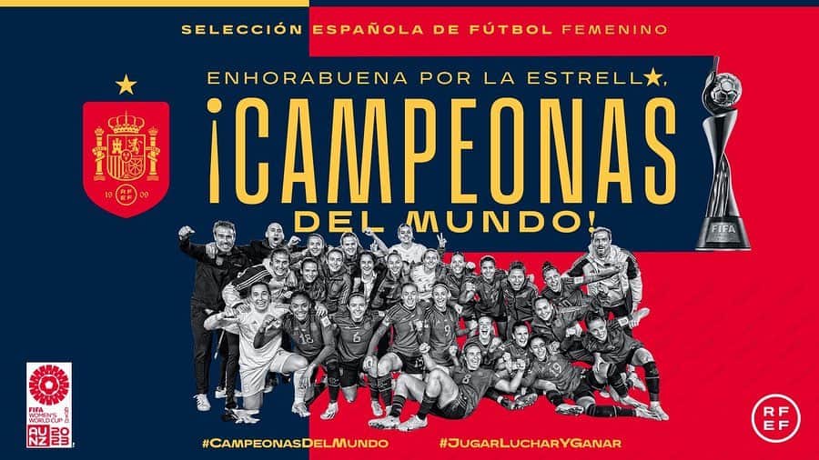 マリオ・スアレスのインスタグラム：「Enhorabuena!! Campeonas del mundo!! Sois historia!! 🏆⭐️👏 @sefutbolfem #campeonasdelmundo #jugarlucharyganar」
