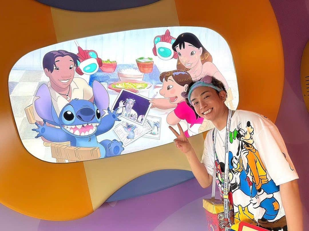 ヤスタケのインスタグラム：「💙✨ Did you notice that?Stitch teased me a lot🤣Thanks to you, I was captivated by Stitch, and it is the best memory of summer vacation.You are my "OHANA"🌺With love!」