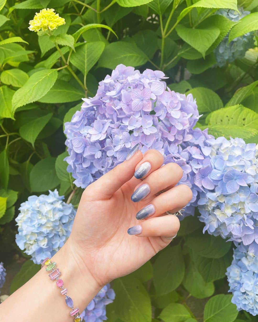 藤子さきのインスタグラム：「最近ネイルあげてなかったから、まとめた☺︎ ちょっと鯖っぽい✨  #nailart #summernails  #ネイルデザイン」