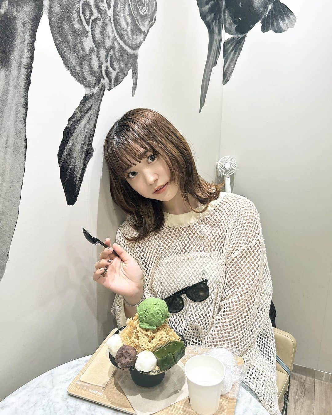 一ノ瀬陽鞠（ひまりん）のインスタグラム：「抹茶、今年の夏初かき氷だったかも…🍵🌿‬  みんなも夏の美味しい物食べた??  ⤵︎ ︎  22:00- tiktok 22:30- パカッとラジオ💛 今夜のラジオはradikoにてお聴き下さい.♡」