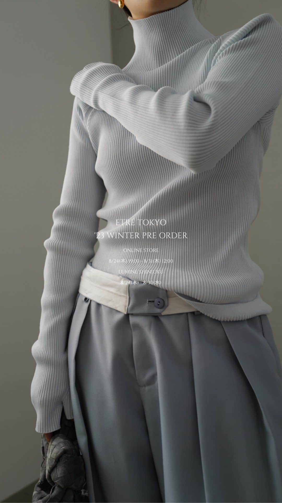 JUNNAのインスタグラム：「'23 WINTER PRE ORDER  ETRÉ TOKYO  冬アイテムの先行予約会  ─ 開催期間 ─  ONLINE STORE 8/24(木) 19:00 - 8/31(木) 12:00  LUMINE SHINJUKU 8/24(木) - 8/30(水)  #ETRE2WAYルーズネックニットプルオーバー #ETREカシュクールニットプルオーバー #ETREアジャスタブルセミワイドパンツ #ETREウエストベルト2wayロングスカート #ETREウーステッドクロップドトップス #ETREウーステッドアイラインスカート  #etretokyo」