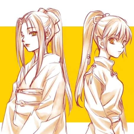片山愁のインスタグラム：「ポニーテールオリキャラコンビ」