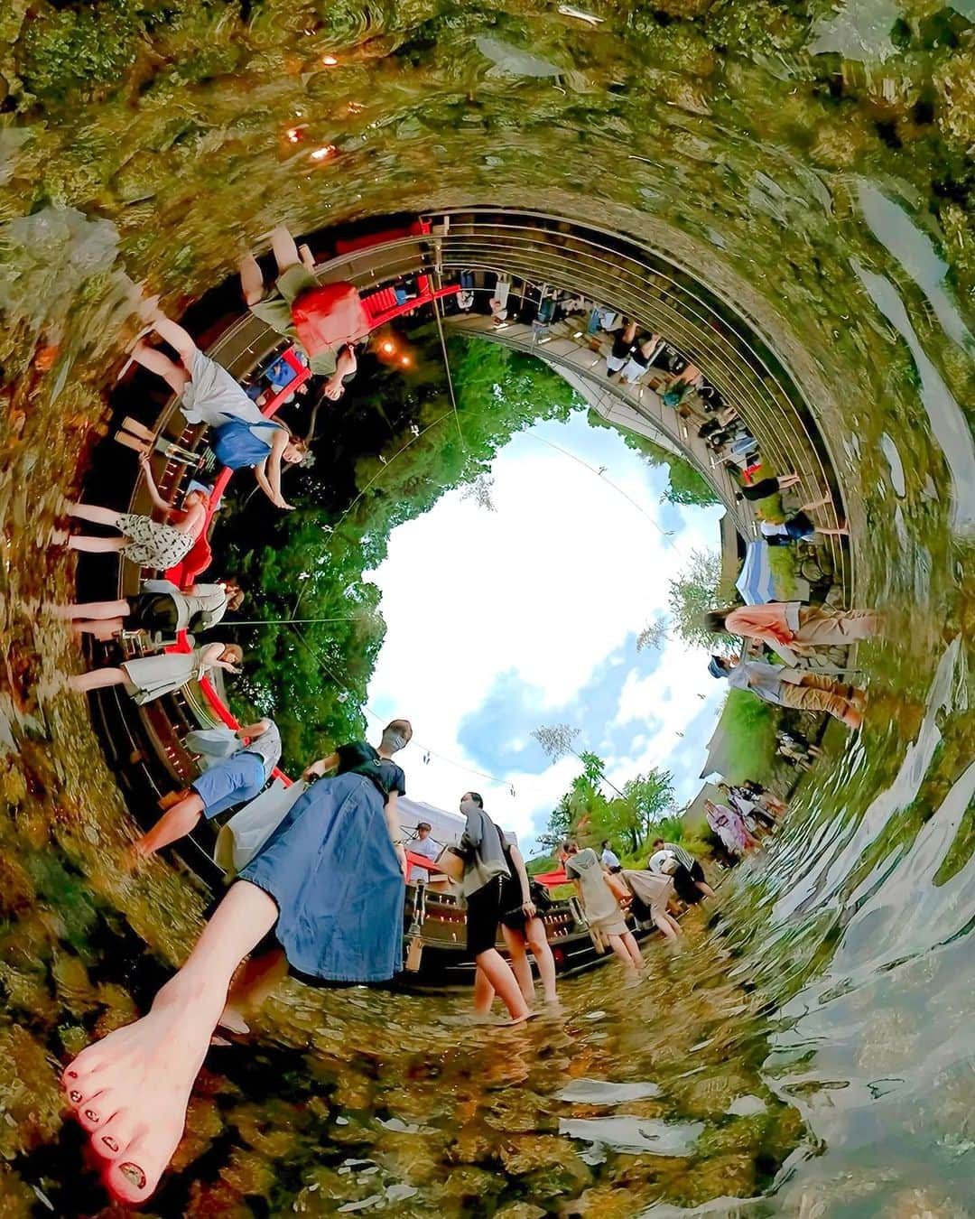 Official RICOH THETAのインスタグラム：「Mitarashi Festival. After the torrential downpour, there were few people. Though people walked barefoot in the water, I was surprised at how cold it was 😳 Is it because the temperature dropped after the rain? I got goosebumps from feeling extra cold. But I was cleansed.  There are places that are knee-deep, and I wondered how much I can roll up my skirt 😂.  📸: @churarinko_o  ***************** Please add #theta360 to your photos shot with THETA and post them😊 . . . . . #ricohusa #ricoh #ricohimaging #ricohtheta #lifein360 #360camera #360view #camera #cameratips #cameralover #photographylovers #photographer #photooftheday #photographytips #cameragear #photoediting #editingtips #art #360photography」