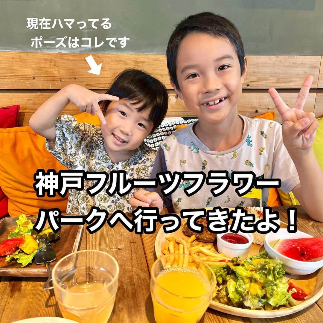 makikoのインスタグラム：「❤︎ 家族旅行で神戸フルーツフラワーパークに行ってきたよ🚗☀️  道の駅に遊園地やプール、ホテルが付いてて1日ここで遊べる感じやった🙌🏻  着いてすぐお昼ごはん食べて、ホテルのプールへ移動😆💫  こっちゃんが水に潜るブーム来てて、家のお風呂でもずっと潜ってるんやけど、プールでもひたすら潜り続けてた😂笑  ホテルの夕食後にちょっと散歩してみたら、人が誰もいなくて夕焼けの空も綺麗やった🥰🌇🎡  #実はパパスの太ももも真っ白 #神戸フルーツフラワーパーク大沢 #フルーツフラワーパーク」
