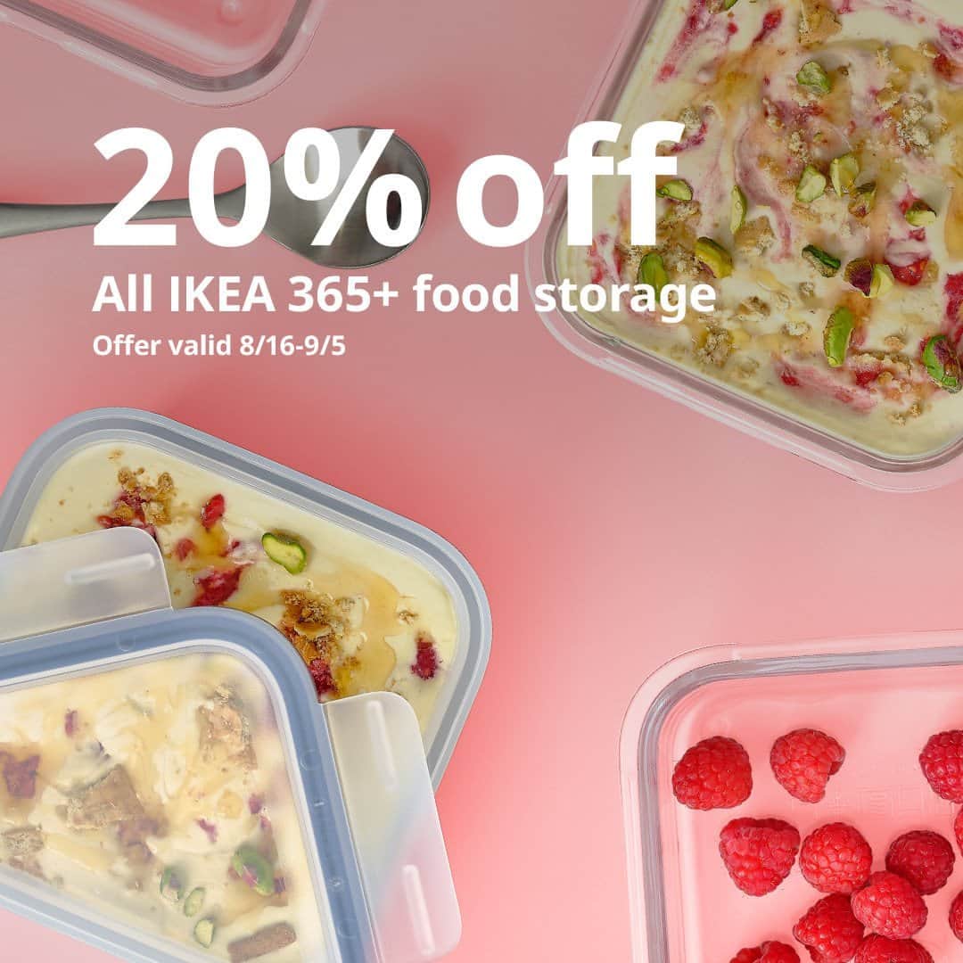 IKEA USAのインスタグラム：「Our food storage does it all! For a limited time, save 20% on all 365+ food containers – perfect for anything from meal prep to baking to keeping leftovers fresh. Discount applied at checkout, don’t miss out! Learn more at the link in bio.」