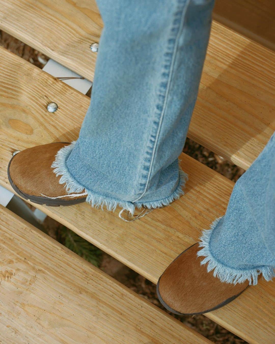 ジョン エリオットのインスタグラム：「“Fiona” washed denim in Caribou Bootcut and Sendai Trouser silhouettes. Available tomorrow, 8.22, alongside Gradient Knits.」