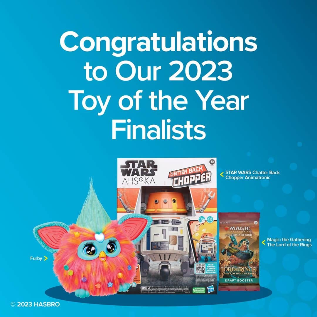 Hasbroさんのインスタグラム写真 - (HasbroInstagram)「Three Hasbro favorites have made it to the Toy of the Year (#TOTY) 2023 finals! Furby for Collectible of the Year, STAR WARS Chatter Back Chopper Animatronic for Action Figure of the Year, and Magic the Gathering The Lord of the Rings for License of the Year.   We're grateful for all of the hard work and support that got us here.  ©️ Lucasfilm」8月22日 2時19分 - hasbro