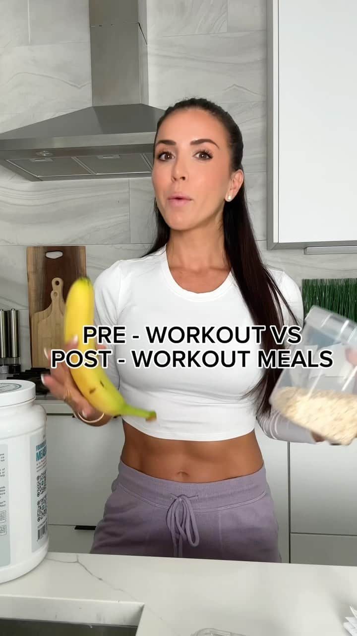 Ainsley Rodriguezのインスタグラム：「PRE- WORKOUT vs POST -WORKOUT MEALS 🍎 . There are certain performance benefits to what you eat before and after workouts but in the grand scheme of things it’s what you ended up eating at the end of day, your workouts and your sleep that will be help you reach your goals! . Carbs give us energy and if eating means you’re having a better workout it can be argued that eating is indeed beneficial. If you perform just fine fasted - don’t fix what’s not broken! These are my personal preferences to allow my body enough time to digest so I’m not feeling lethargic during workouts. . During your workouts you breakdown muscle, use energy and lose vitamins and minerals through sweat so you want to take advantage of quicker recovery by putting those things into your system as quickly as possible! A great isolate protein and quick digesting carb are perfect for this! . Let me know if you need recommendations! . . #workoutnutrition #preworkoutmeal #postworkoutmeal #iam1stphorm」