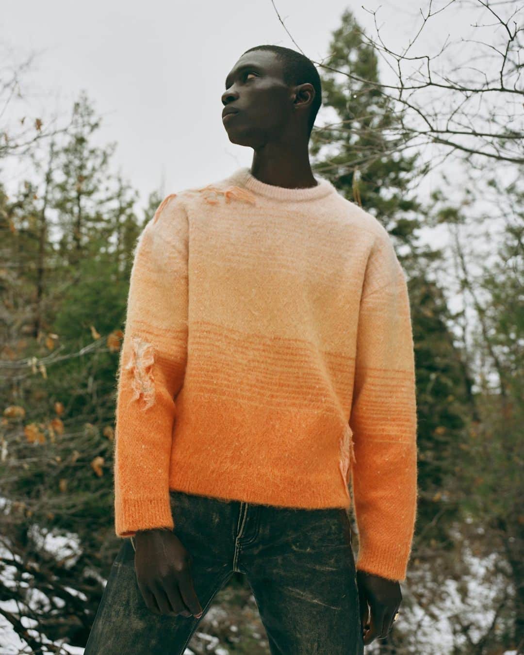 ジョン エリオットのインスタグラム：「Gradient Mohair Knits. Tomorrow, 8.22.  Crafted in beautiful and soft mohair-blend fabric, our newest knits feature intricate patterns with moments of intentionally woven 'destroy.’」