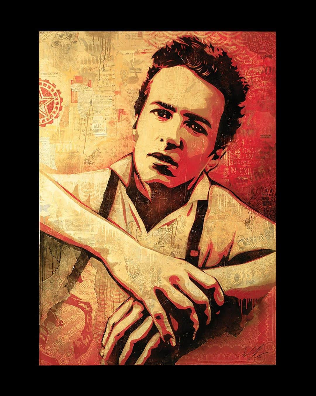 Shepard Faireyのインスタグラム：「Today we celebrate @joestrummer’s birthday, who is a personal hero of mine. Last weekend, I visited and DJ’d at @thepunkrockmuseum for Joe’s birthday weekend extravaganza where I also saw @theecjramone play a few songs honoring Joe. My appreciation for Joe Strummer stems from his influence on both music and activism. It's evident that Joe and I share a common ethos of utilizing our respective mediums to advocate for meaningful change. Here are a few art works I’ve created in honor of Joe throughout the years in collaboration with photographer @katesimon, who shot the first Clash cover. –Shepard  #JoeStrummer #TheClash #KateSimon #ObeyGiant」