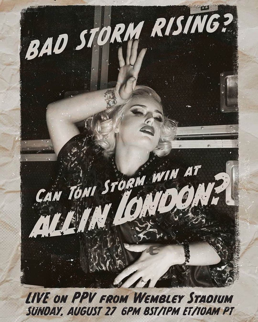 のインスタグラム：「A BAD STORM RISING?  On Sunday, August 27, former #AEW Women's World Champ @tonistorm_ will face @Saraya, & Dr. @realbrittbaker D.M.D. & current Champion @shidahikaru for the #AEW Women's World Title in a 4-way match LIVE on PPV at Wembley Stadium in London, UK at 6pm BST/1pm ET!」