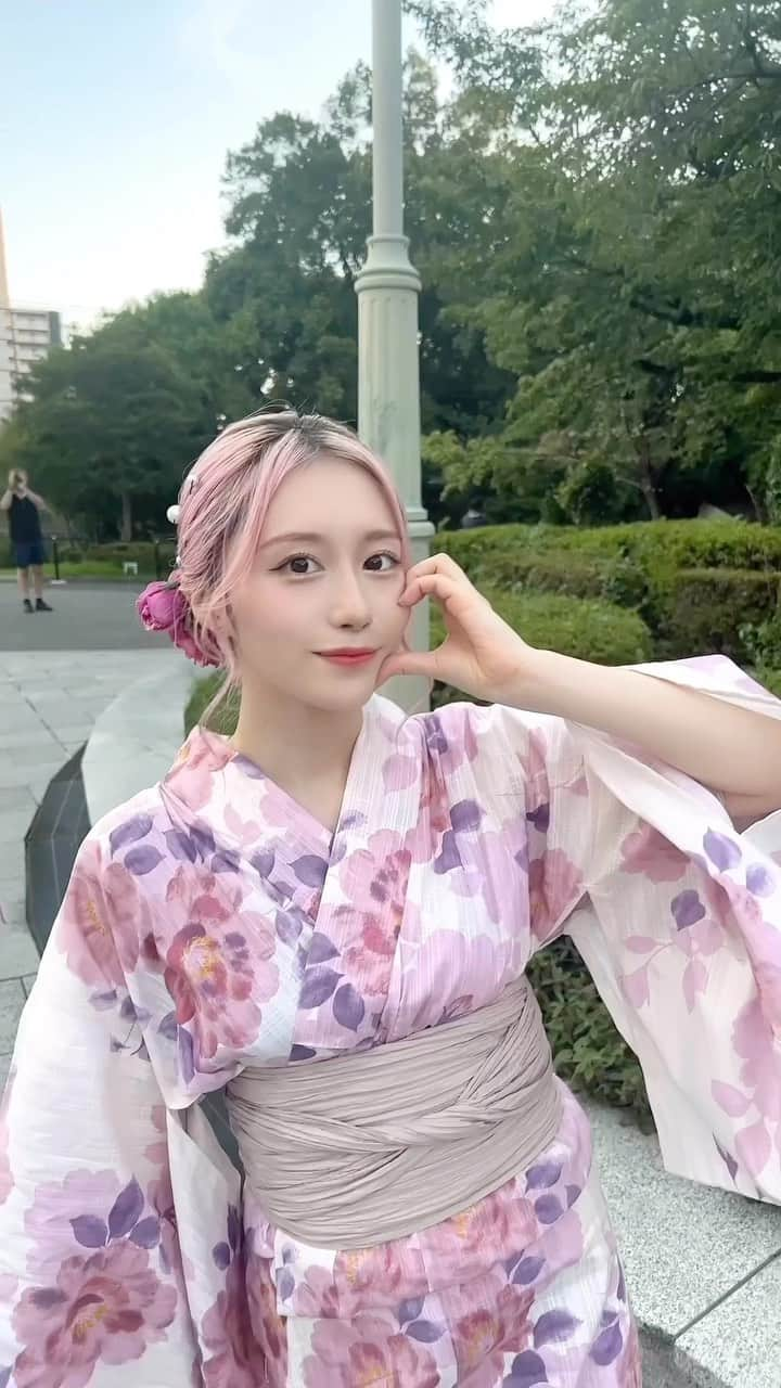 海羽凜のインスタグラム：「_  🐰☀️💜🍉🍧  #浴衣#유카타#yukata」