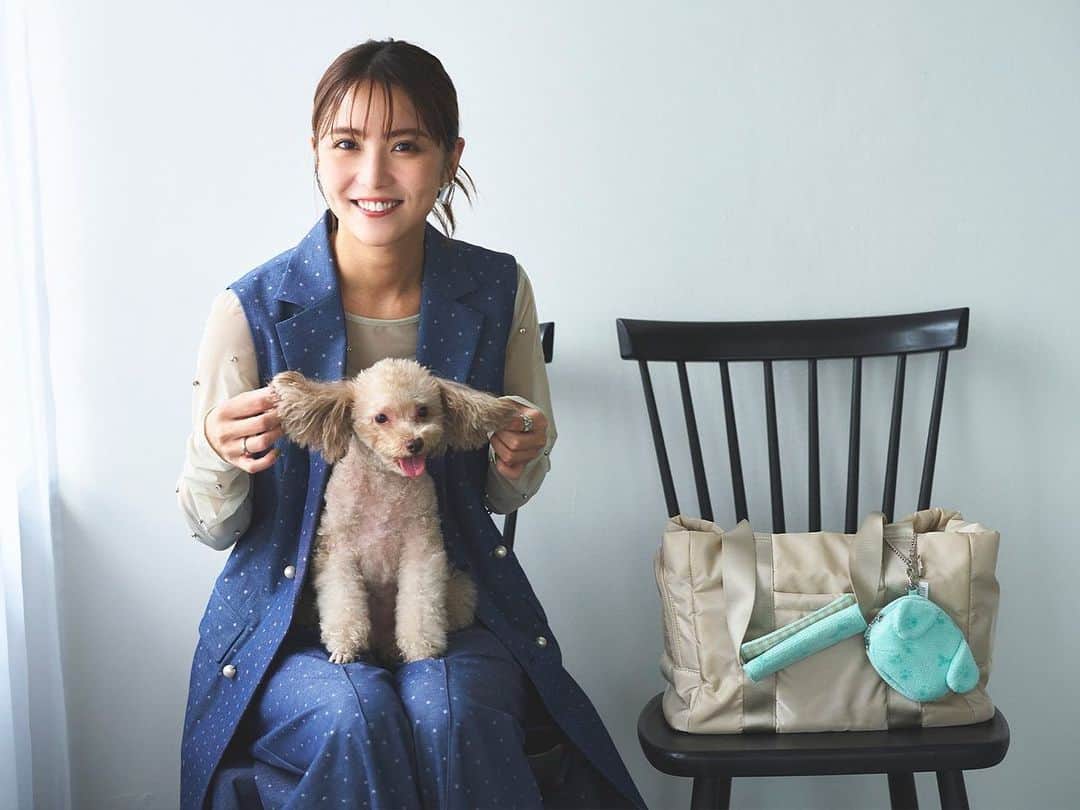 のインスタグラム：「FEILER MAGAZINE🐶 愛犬チェルシーと撮影に参加させていただきました！ 新作のわんちゃんアイテム「マイキュートパピー」はデザインが可愛い上にとても使い心地が良く、ちぇるちぇるもお気に入りの様子でした🌻 何より現場で楽しそうにはしゃぐ我が子の姿が愛おしくてたまらなかった。。 ぜひチェックしてみてください💜 衣装はタグ付けにて！  https://www.feiler-jp.com/feiler_magazine/detail/336  #FEILER #マイキュートパピー」