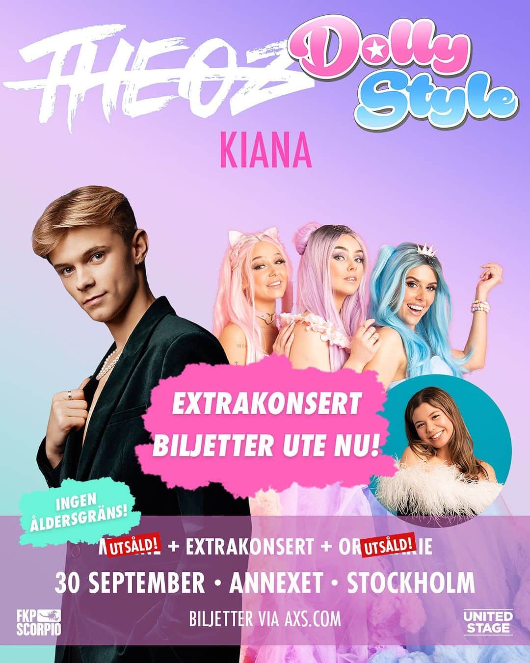 ドリー・スタイルのインスタグラム：「ÄLSKLINGAR!!! Nu händer det grejer hörni!! Vi har något att berätta och det är att det blir en TREDJE (!!!) konsert på Annexet den 30 september!!!😻😱💗💙💜 SÅ KUL VI SKA HA!!! Missa inte detta, det kommer bli helt fantastiskt!!! Hoppas hoppas vi ses där!!🎉 @unitedstagesverige @fkpscorpiosweden @theozofficial @kianablanckert_」
