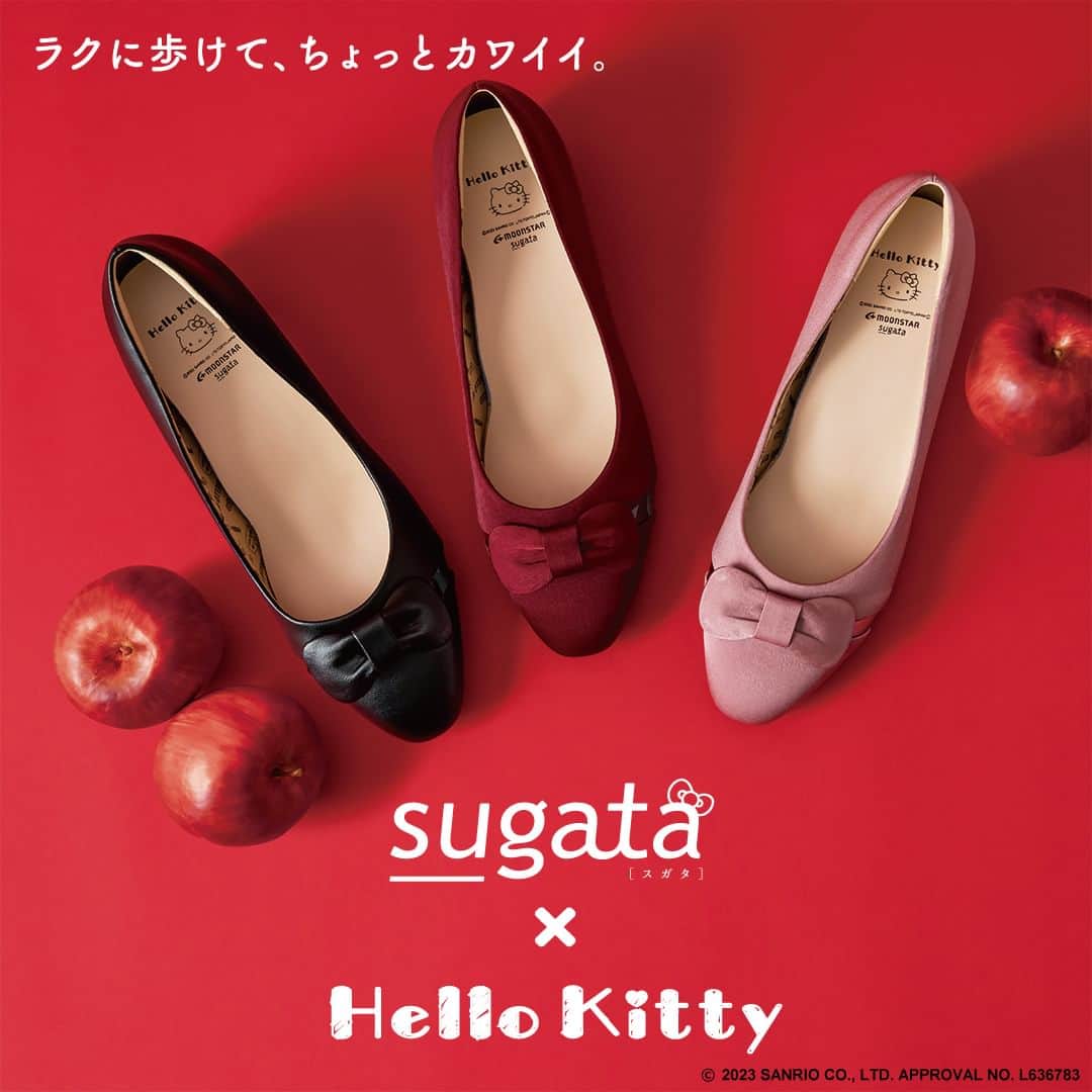 sugataのインスタグラム：「＜sugata × Hello Kitty＞待望の第２弾👠 . 昨年大好評だったHello Kittyコラボパンプスが近日発売予定です。 皆さんからのリクエストをもとに、デザインもリニューアル✨ ・低めのヒールが欲しい ・レッドやピンクが履きたい ・幅が広くないタイプも作って！　  sugataの高機能パンプスとハローキティの愛らしさでラクに歩けて、大人かわいくなれる一足に仕上げました。発売まで、楽しみにお待ちくださいませ。 第1弾が手に入らなかった方も、ぜひチェックしてくださいね。  @sugata_jp . #moonstarsugata . #moonstar #sugata #ムーンスター #スガタ #パンプス #歩きやすいパンプス #走れるパンプス #履き心地 #小さいサイズの靴 #大きいサイズの靴 #26cm #HelloKitty #キティ #キティラーさんと繋がりたい」