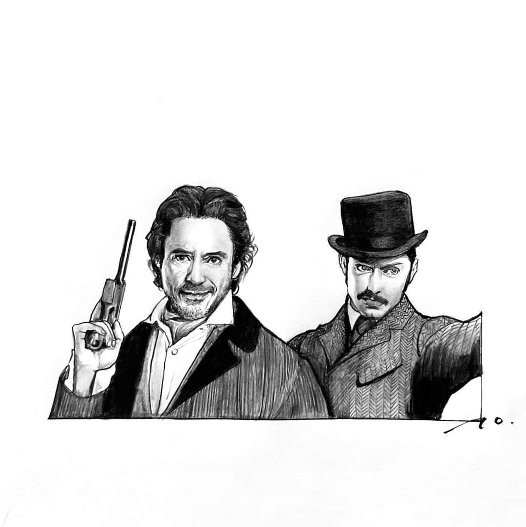 逢坂庵さんのインスタグラム写真 - (逢坂庵Instagram)「23sketch0823 ・ ・ #cinema #movie #movieart #movieillustration #sherlockholmes #robertdowneyjr #judelaw #sherlockian #pencildrawing #portraitsketch #illustragram #monochrome #映画 #映画イラスト #鉛筆画 #人物画 #素描 #モノクロイラスト #シャーロックホームズ #シャドーゲーム #ロバートダウニーjr #ジュードロウ #シャーロキアン #映画好きな人と繋がりたい」8月22日 19時00分 - ohzaka_an