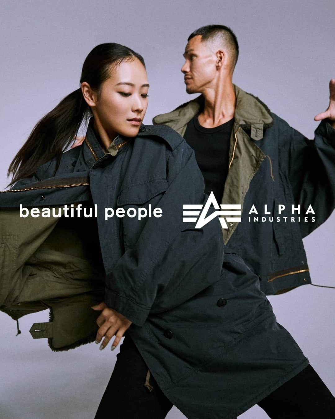 のインスタグラム：「#preorder The 2nd Collaboration - 4 WAY DOUBLE-END MOD'S COAT with ALPHA INDUSTRIES is coming soon in early Sep. ⁠ Pre-orders are available from 22 Aug online. ⁠ ⁠ 8/22(火)　beautiful people online storeにて先行予約開始⁠ 9/09(土)　beautiful people直営全店にて発売予定⁠ ⁠ 1着で4通りのデザインを楽しむことができるアルファダブルエンドモッズコートが登場します。本来混じり合うことのない、陸軍、海軍、空軍の要素が1着につまったアイテムです。⁠ ⁠ ①M-65 エクストリームコールドウェザーコート仕様⁠ ➁B-43 ヘビーフライトジャケット仕様⁠ ➂AL-1 ヘビーフライトジャケット仕様⁠ ④M-65 フィールドジャケット仕様⁠ ⁠ ⁠ The mod coat is the second collaboration with the military manufacturer "ALPHA INDUSTRIES", which was founded in the USA in 1959.⁠ ⁠ Inspired by four pieces of vintage military wear. ⁠ The coat incorporates the "DOUBLE-END" design concept, in which new functions and forms are created by turning the top and bottom of the coat upside down, and is a surprising 4-way specification. It combines elements of the Army, Navy and Air Force in a single garment. ⁠ ⁠ Made from ALPHA cotton-nylon poplin used for M-65 coats and cargo trousers. It is not only extremely lightweight, quick-drying and functional but also highly durable.⁠ ⁠ ① M-65 Extreme Cold Weather Coat⁠ ➁ B-43 heavy flight jacket ⁠ ➂ AL-1 heavy flight jacket ⁠ ④ M-65 field jacket ⁠ ⁠ Pre-orders are now available ⁠online and inquire in our domestic stores. ⁠ ⁠ www.beautiful-people.jp⁠ www.beautiful-people-creations-tokyo.com⁠ ⁠  talent: @tecchysouthgate @miyudance_ art direction. design @park_sutherland ⁠ photographer AKIRA SHIMAZU @shmzakr⁠  ⁠ #beautifulpeople⁠⁠⁠ #ビューティフルピープル⁠⁠⁠ #CreationsTokyo⁠ #コラボレーション⁠ #ALPHAINDUSTRIED⁠ #アルファ⁠ #ModsCoat⁠ #Military⁠ #本格的なミリタリー仕様⁠ @alphaindustries @alpha_industries_japan」