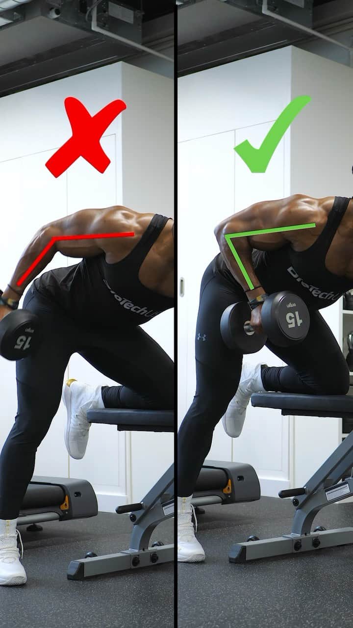 Ulissesworldのインスタグラム：「Tuesday Training Tips 💡 Back Edition 💪🏾  If you’re looking to develop your back you have to give this staple movement a try 💪🏾 The Dumbbell row is a perfect unilateral movement that allows you to get that full stretch throughout your back muscles 🔥  Here’s why you should add them to your routine:  ✔️ Helps you build a stronger back ✔️ Can improve your posture by building your upper body strength ✔️ Enhance your shoulder & elbow mobility by involving a wide range of motion ✔️ Help increase your grip strength   Aim for 2-3 sets of 8-12 reps and focus on developing your form throughout each rep 🔥」