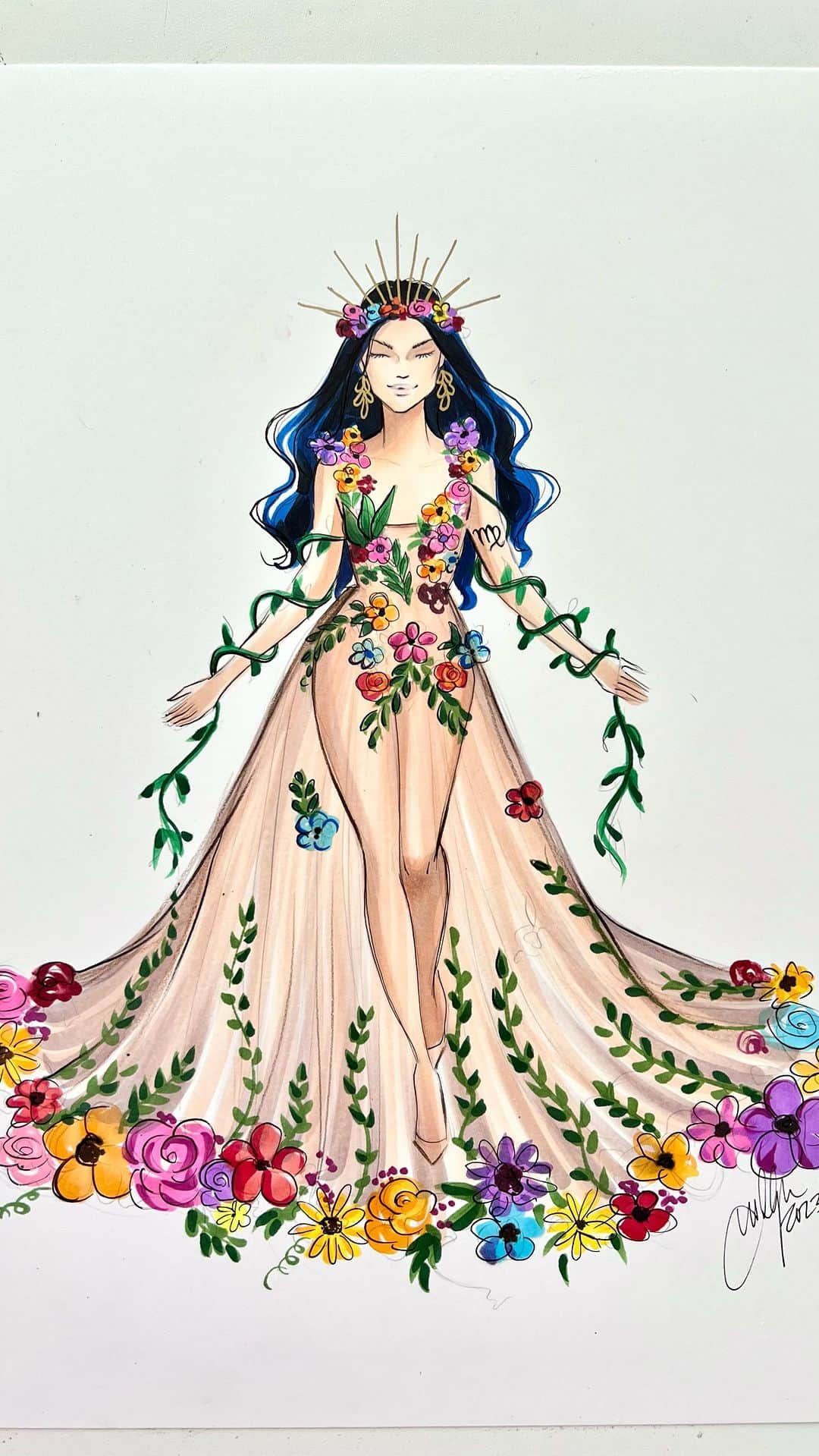 Holly Nicholsのインスタグラム：「Virgo Season 2 ♍️🌱 #virgo #virgoseason #zodiac #fashionillustration #asmr #oddlysatisfying」