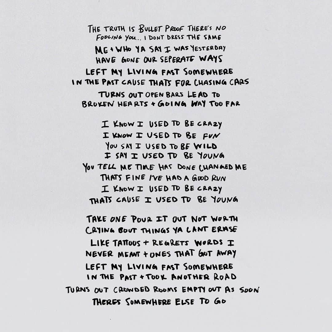 のインスタグラム：「Used To Be Young. August 25th. These lyrics were written almost 2 years ago at the beginning of my ESV. It was at a time I felt misunderstood. I have spent the last 18 months painting a sonic picture of my perspective to share with you. The time has arrived to release a song that I could perfect forever. Although my work is done, this song will continue to write itself everyday. The fact it remains unfinished is a part of its beauty. That is my life at this moment ….. unfinished yet complete.  Sincerely, Miley」