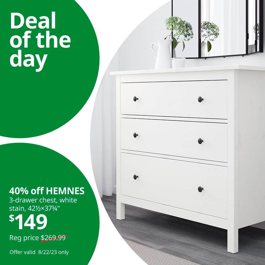 IKEA USAのインスタグラム：「Hurry, get 40% off this HEMNES dresser today only, online only! Check back for another huge online only deal next Tuesday as part of the IKEA 80th anniversary sale. Shop the biggest sale of the season at link in bio!」