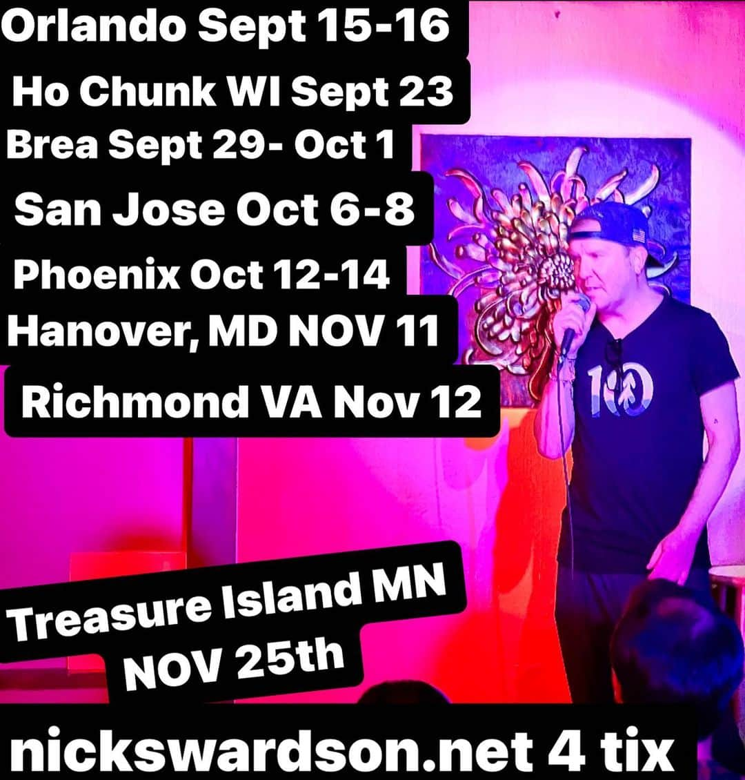 ニック・スウォードソンのインスタグラム：「Added more dates. Get tix from my web site. Scalpers are brutal.  *save the dates Shooting Star Casino MN Oct 27 Dec 8-9 Venetian, Vegas」