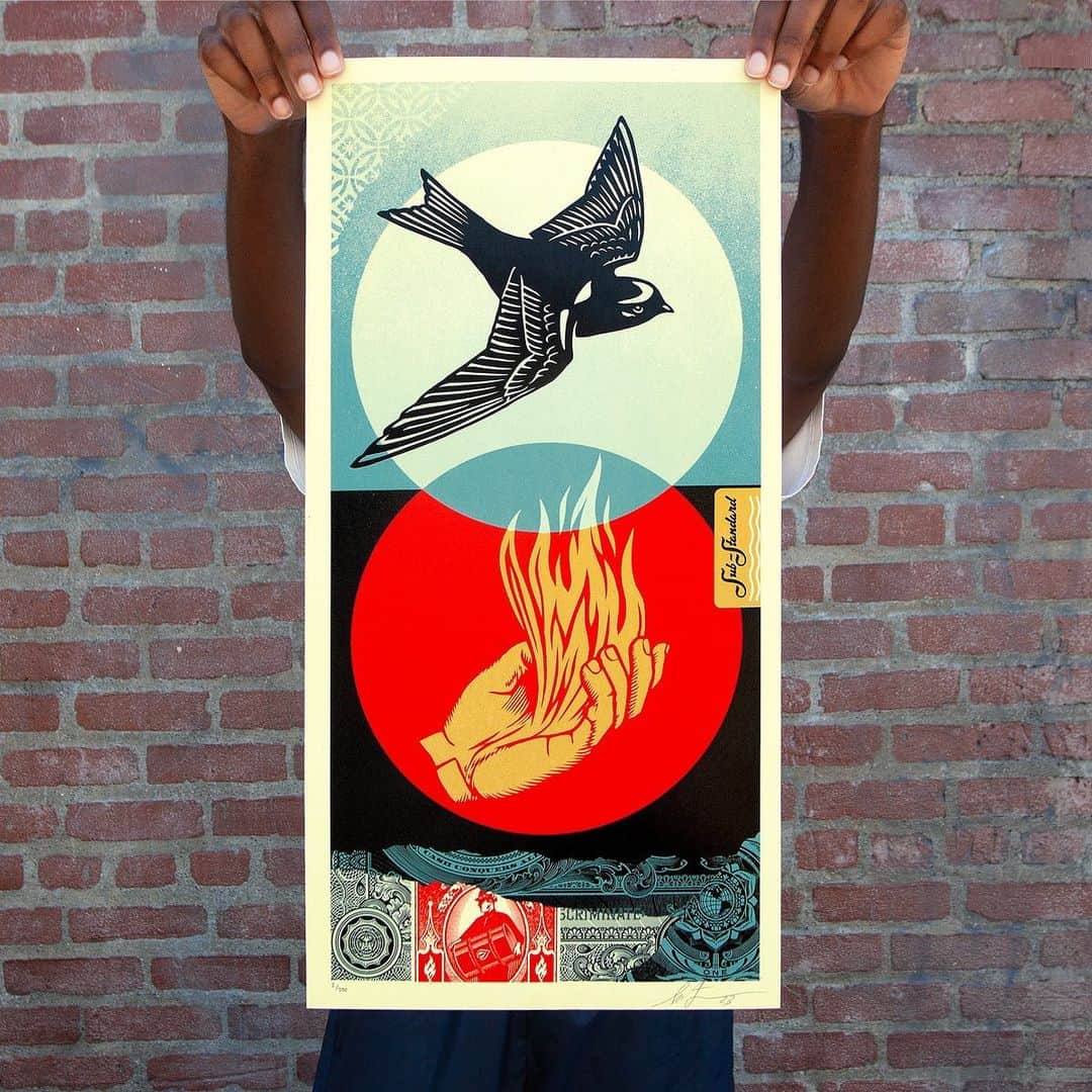 Shepard Faireyのインスタグラム：「NEW Print Release: "Sub-Standard" Available Thursday, August 24th @ 10 AM PDT!⁠ ⁠ This print, "Sub-Standard," is a comment on the relationship between corporate greed, fossil fuels, and the warming of the planet and collapsing ecosystems. Standard operating, pushed by players like Standard Oil and its many offshoots, should be redefined as sub-standard. If we want to maintain the standard of health our planet needs to avoid catastrophe, we can't allow big oil to put profits before the planet and profits before people (as well as many other threatened species). Keep in mind that big oil, which is already very profitable, is subsidized by you, the taxpayer, for up to $50 billion per year. In contrast, renewable energy sources are subsidized for only a quarter of that amount. We need to push for change. A portion of proceeds from this print goes to @greenpeaceusa's efforts to fight for a healthy planet.⁠ –Shepard⁠ ⁠ PRINT DETAILS:⁠ Sub-Standard. 12 x 24 inches. Screen print on thick cream Speckletone paper. Signed by Shepard Fairey. Numbered edition of 550. Comes with a Digital Certificate of Authenticity provided by Verisart. $45. A portion of the proceeds will be donated to Greenpeace USA. Available on Thursday, August 24th @ 10 AM PDT at https://store.obeygiant.com. Max order: 1 per customer/household. International customers are responsible for import fees due upon delivery (Except UK orders under $160).⁣ ALL SALES FINAL.」