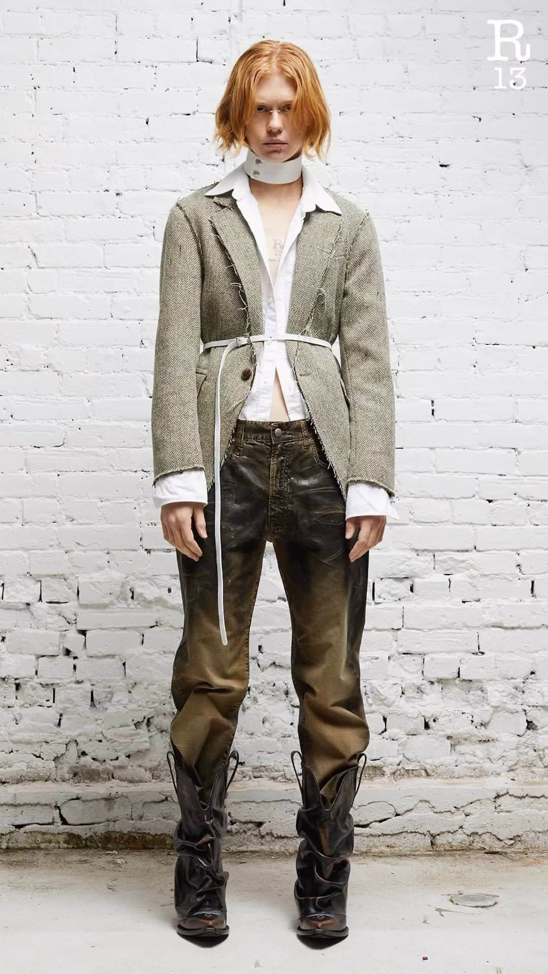 のインスタグラム：「R13’s classic Boyfriend Jean is now available in Vintage Coat, a wash characterized by its thin coated surface and heavily sanded legs.  Available in store at 34 Howard St. and online at R13.com」