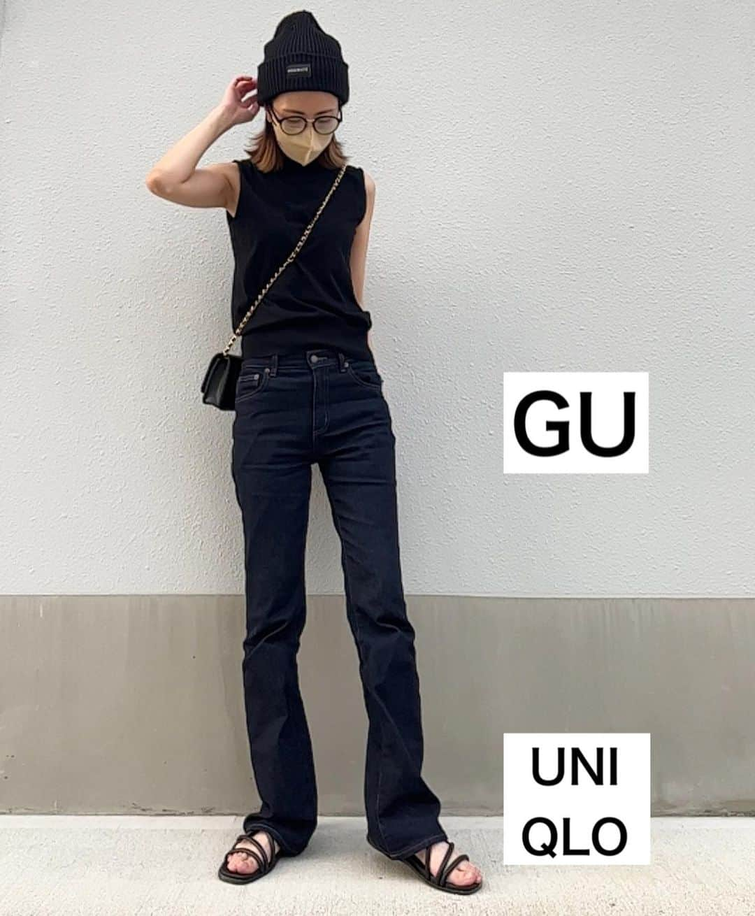 asuka0119のインスタグラム：「年中ニット帽が可愛い  knit denim  #gu  #ジーユー  #ミニハイネックセーター   #ミドルライズフレアジーンズ   sandal  #uniqlo  #ユニクロ  #ナローストラップサンダル  #ユニクロきれいめ部  #ユニジョ #アラフォー #アラフォーコーデ  #プチプラコーデ  #プチプラ高見えコーデ  #ユニクロコーデ #ユニクロ購入品  #高身長コーデ  #高身長女子  #高身長#locari #上下ユニクロ部  #着回しコーデ #uniqloginza2023ss #ユニクロ23春夏何買った  #春コーデ #推しユニクロ2023 #キャップコーデ #gu購入品」