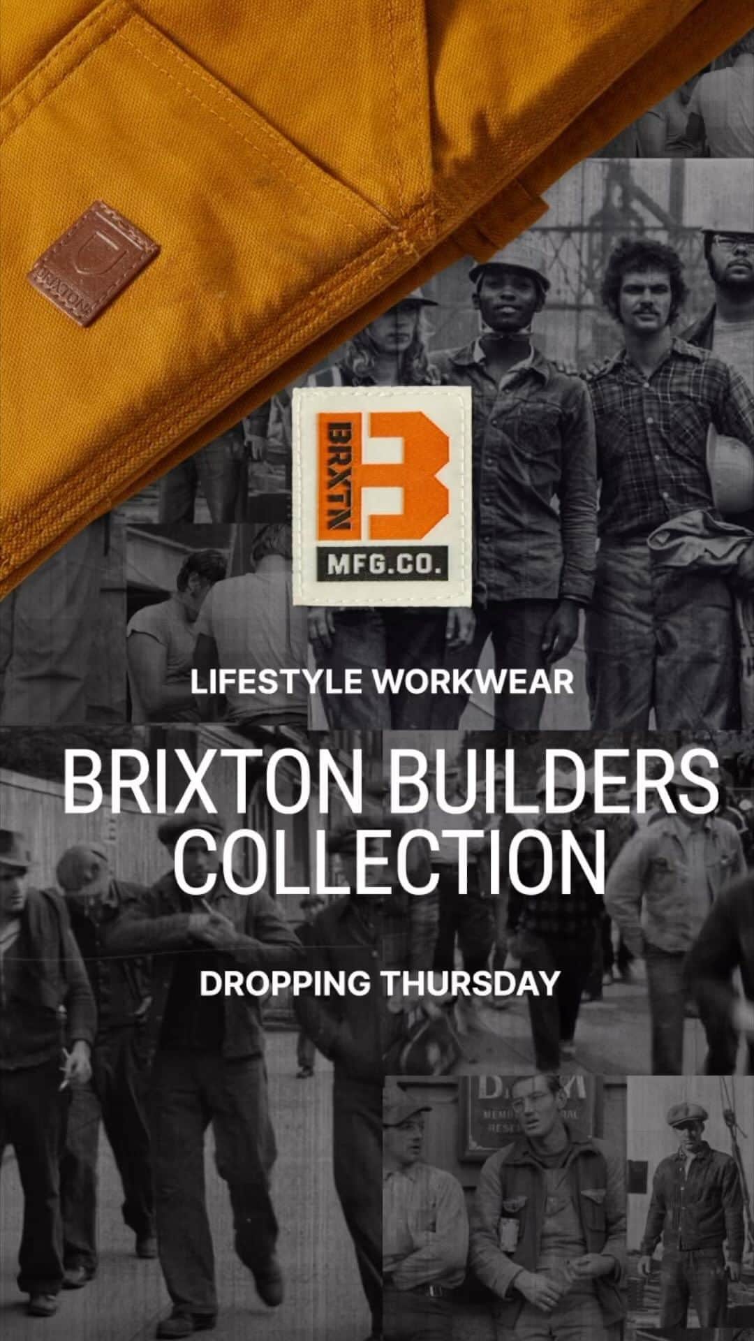 ブリクストンのインスタグラム：「Builders Collection lifestyle, workwear, dropping tomorrow.」