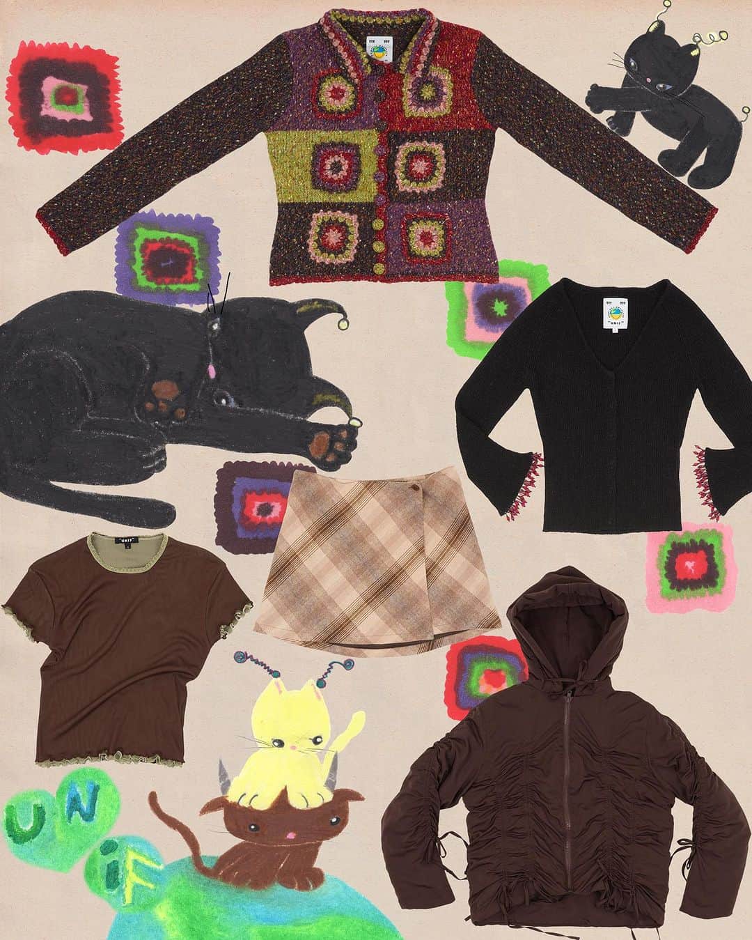 UNIFのインスタグラム：「Lots of new items and restocks on time for back to school!! Collage by @uou___cute」