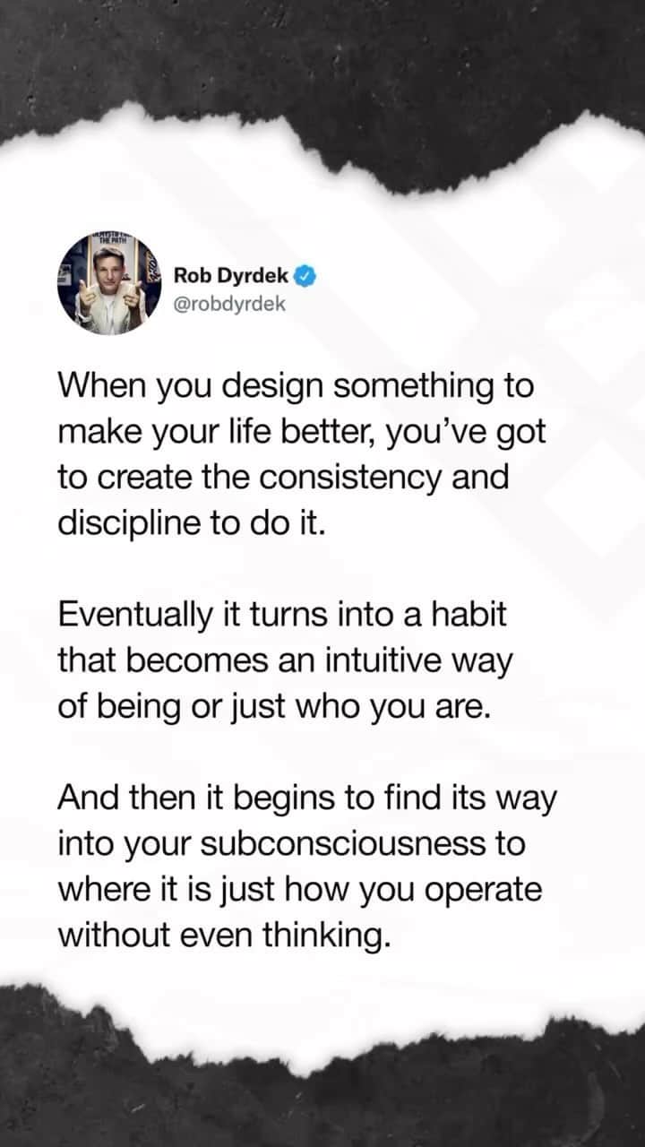 ロブ・ディアデックのインスタグラム：「Creating great habits is not the final goal. It’s turning them into an effortless, intuitive way of being.  #MachineMindset」