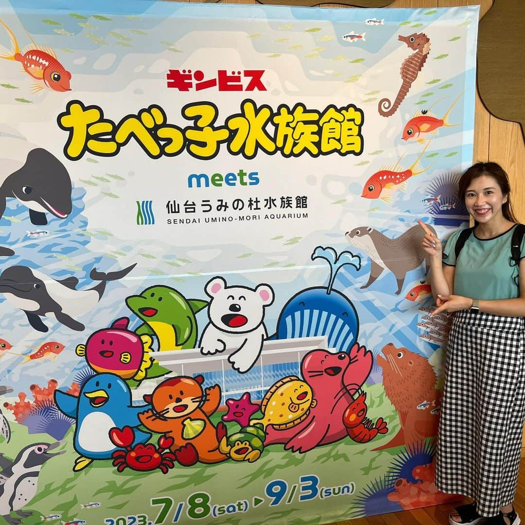 石川奈津紀のインスタグラム：「【たべっ子水族館🐟】 うみの杜水族館がたべっ子どうぶつとコラボ✨ 先日の仙台帰省で行ってきました🐟 5枚目、集合とかにょろにょろ苦手な方はご注意ください⚠️ スタンプラリーとか限定グッズとか楽しかった🥳 * #うみの杜水族館 #たべっ子水族館 #アナウンサーの休日 #ママアナウンサー #アナウンサーコーデ #仙台観光」