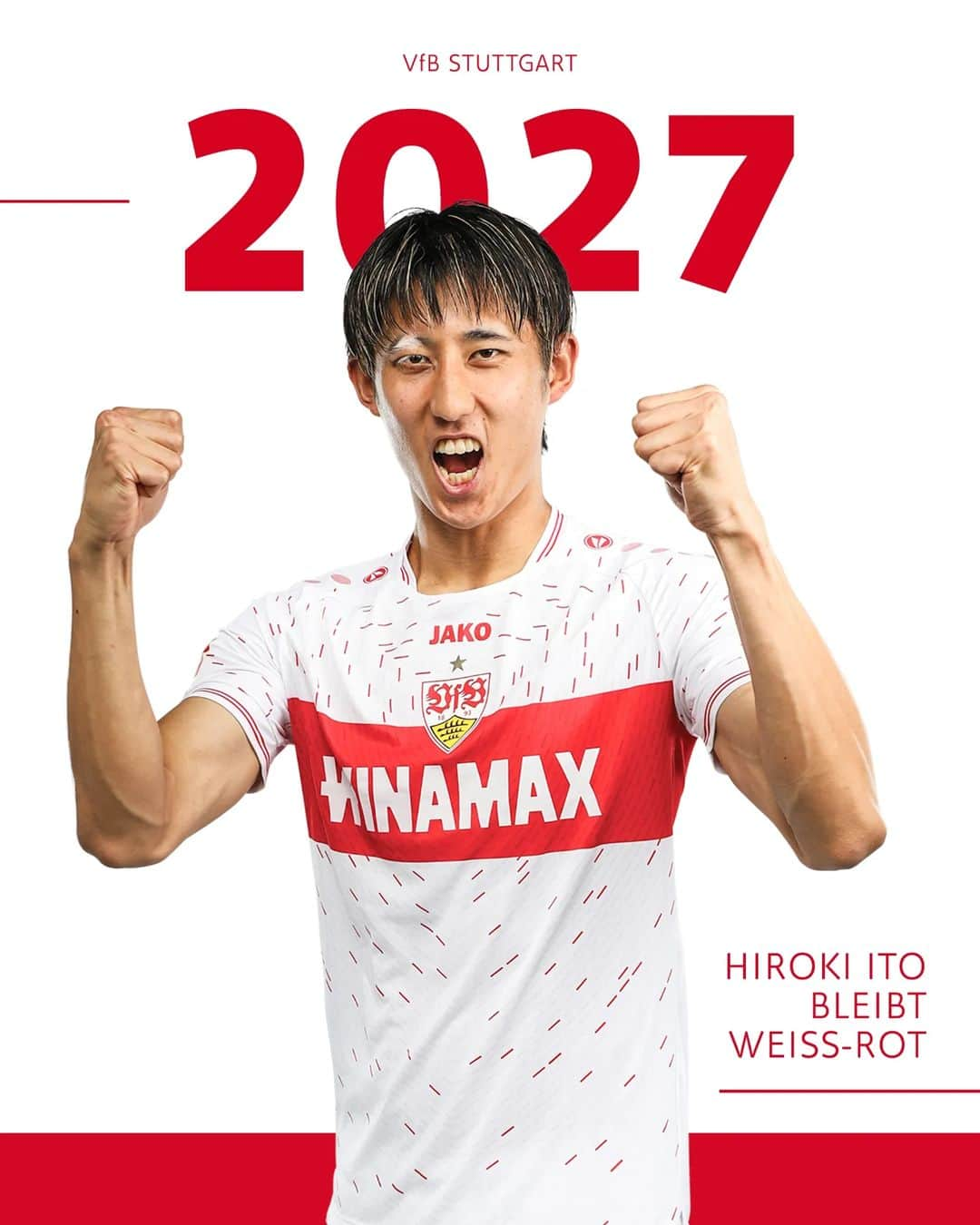 伊藤洋輝のインスタグラム：「Hiroki Ito bleibt 🤍❤  Der VfB hat den Vertrag mit Hiroki #Ito vorzeitig verlängert und den japanischen Nationalspieler bis zum 30. Juni 2027 an den Verein gebunden.  🔗 Den Link zur Meldung gibt’s in der Story. _ #VfB #Ito2027 #Vertragsverlängerung #vfbstuttgart #vfbstuttgart1893 #auscannstatt #furchtlosundtreu #VfBInsta」