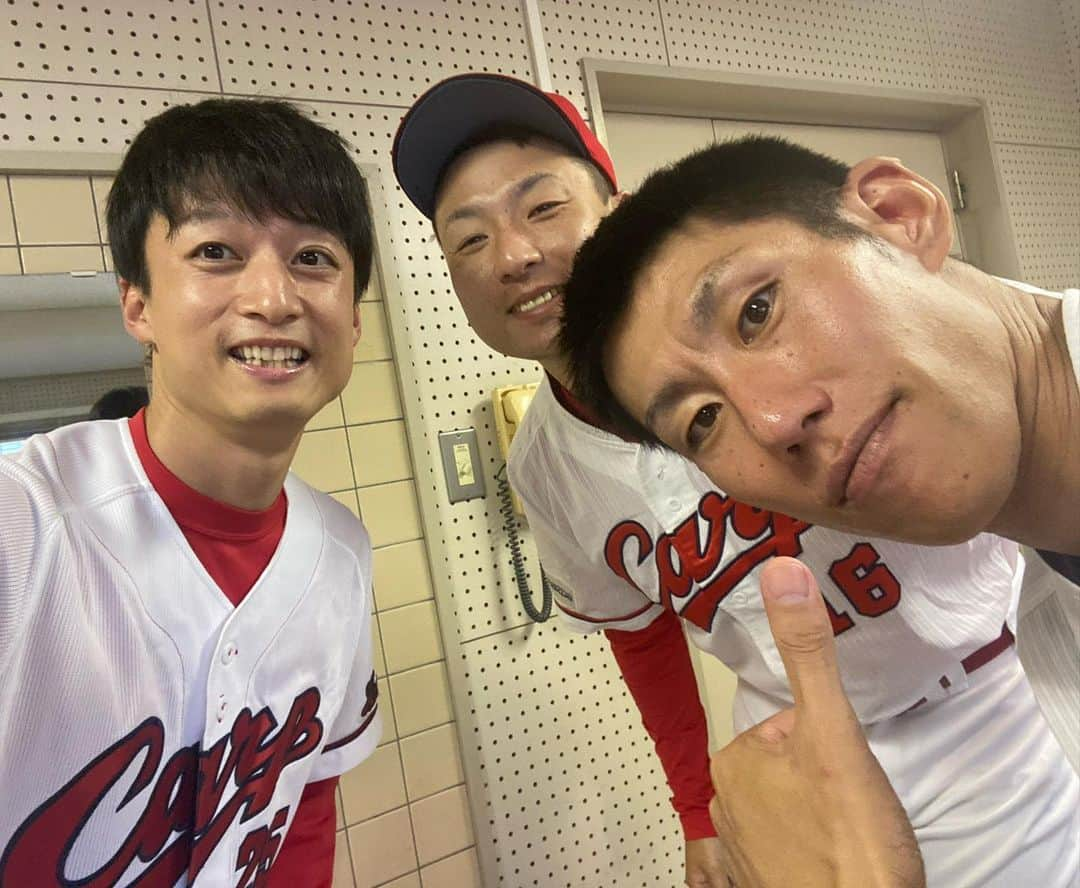 ゴッホ向井ブルーのインスタグラム：「リアルトス野球盤！ 福山のみなさんありがとうございました〜☺️ 山崎隆造さん！天谷さん！れんくん！たけるくん！とってぃ！ありがとうございました🙏🏻」