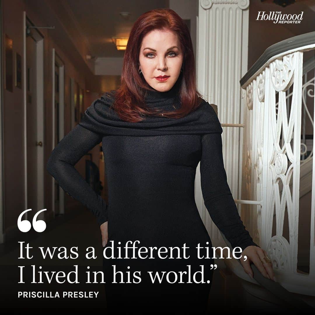 ハリウッド・リポーターのインスタグラム：「The upcoming movie #Priscilla includes scenes that can be read either as reflective of a bygone, more patriarchal era or alarming at any time, from the very fact of Elvis dating a 14-year-old old, to him choosing Priscilla's clothes for her, to him losing his temper during a pillow fight and leaving her with a black eye. ⁠ ⁠ All these years later, Priscilla's own view of Elvis is a tender one. "It was a different time," she says. "I lived in his world. I wanted to please him. I wanted to fit in. I wanted to have fun with him. I wanted to see what it was that he liked." ⁠ ⁠ For the full THR cover feature, click the link in bio. ⁠ ⁠ Photographed by Melodie McDaniel @melodiemcdaniel⁠ Styling: Studio& @studioand⁠ Tailor: Orazio Fortunato⁠ Presley hair: Deena O’Hara Lewis⁠ Presley makeup: Mouna Forde @mounafordemakeup⁠ Location: The Georgian Hotel in Santa Monica @thegeorgian」