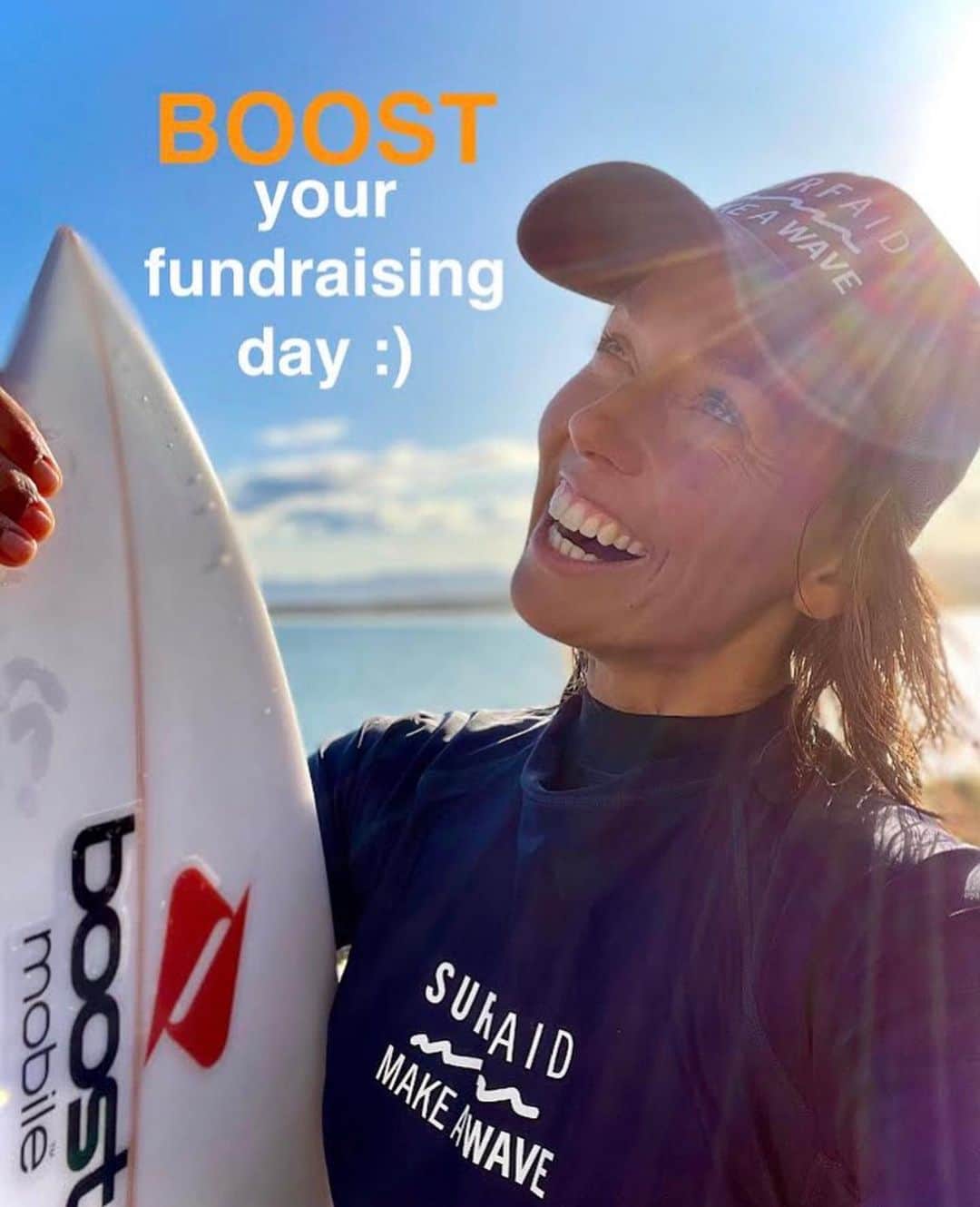 サリー・フィッツギボンズのインスタグラム：「It’s BOOST your fundraising Day with @surfaid X @boostaus Today 🧡 🌊   Your donations will be doubled for 24hrs Thanks to Boost Mobile (see Boost IG for T&Cs) Let’s all come together to make this the most successful @surfaid #MakeAWave Challenge yet.  Can’t wait to meet the top fundraisers for a surf after the super September efforts all thanks to @boostaus X @surfaid 🧡🌊」