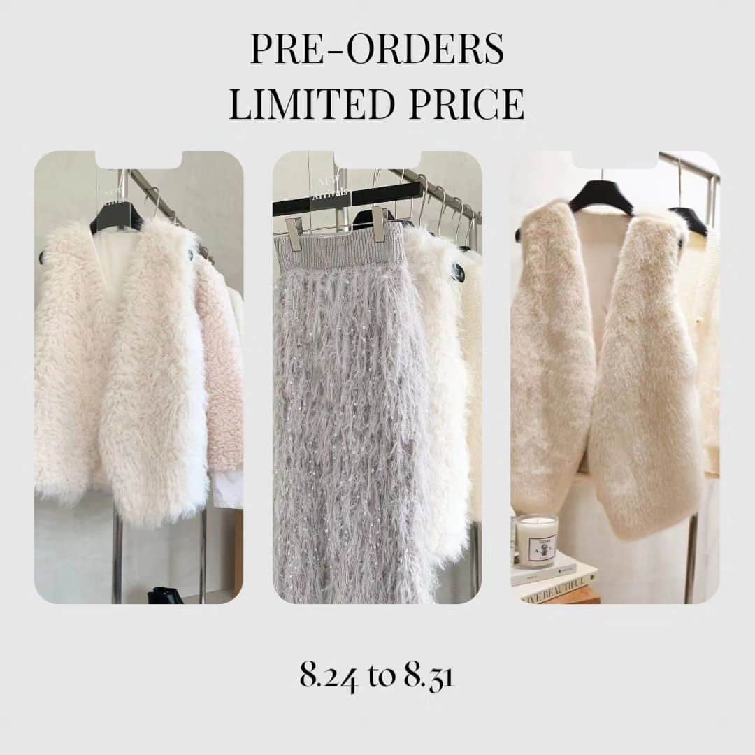 Y's Stellaのインスタグラム：「. 🖤New release items 初回限定priceにて発売中!  今年もリクエスト多数の大人気エコファーベストもなんとか今日間に合いました🥹🤍 今年はオーダーのみで通常販売はございません。 今回の初回オーダーで是非GETして頂ければと思います🤍  新しいCurly eco fur gilletはとってもフワフワの柔らかい素材で軽いです! なのに暖かく高見えでオススメです🤎  色んな可愛い秋冬物が揃っておりますので、是非ご検討くださいませ🤍  📌予約特典 8/31までのご予約で、限定価格販売に加えソックスかカチューシャの特典付き! 商品ページから好きな方をお選びいただけます。  #ファー#ファーコート#ショートジャケット#ケープジャケット#ボアコート#ジャケット#もけもけ」
