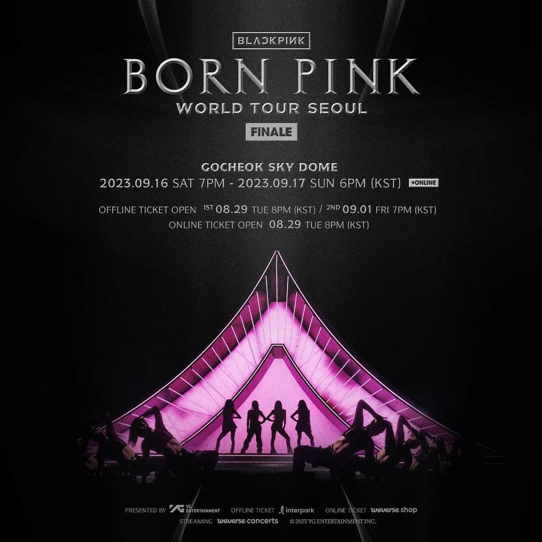 BLACKPINKのインスタグラム：「#BLACKPINK #블랙핑크 #WORLDTOUR #BORNPINK #SEOUL #FINALE #20230916_7pmKST #20230917_6pmKST #GOCHEOK_SKYDOME #POSTER #YG」