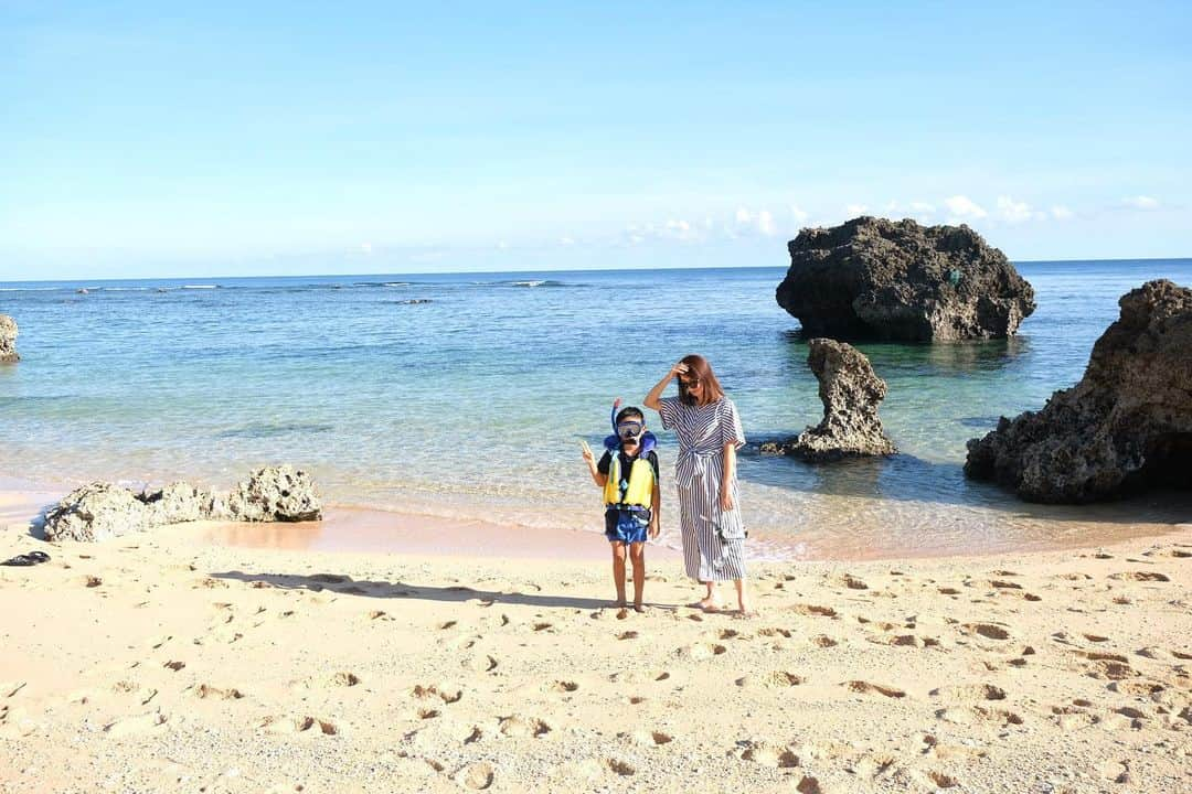 奥田順子のインスタグラム：「目の前のビーチで初のシュノーケリング🌴  #宮古島#シュノーケリング#子連れ宮古島」