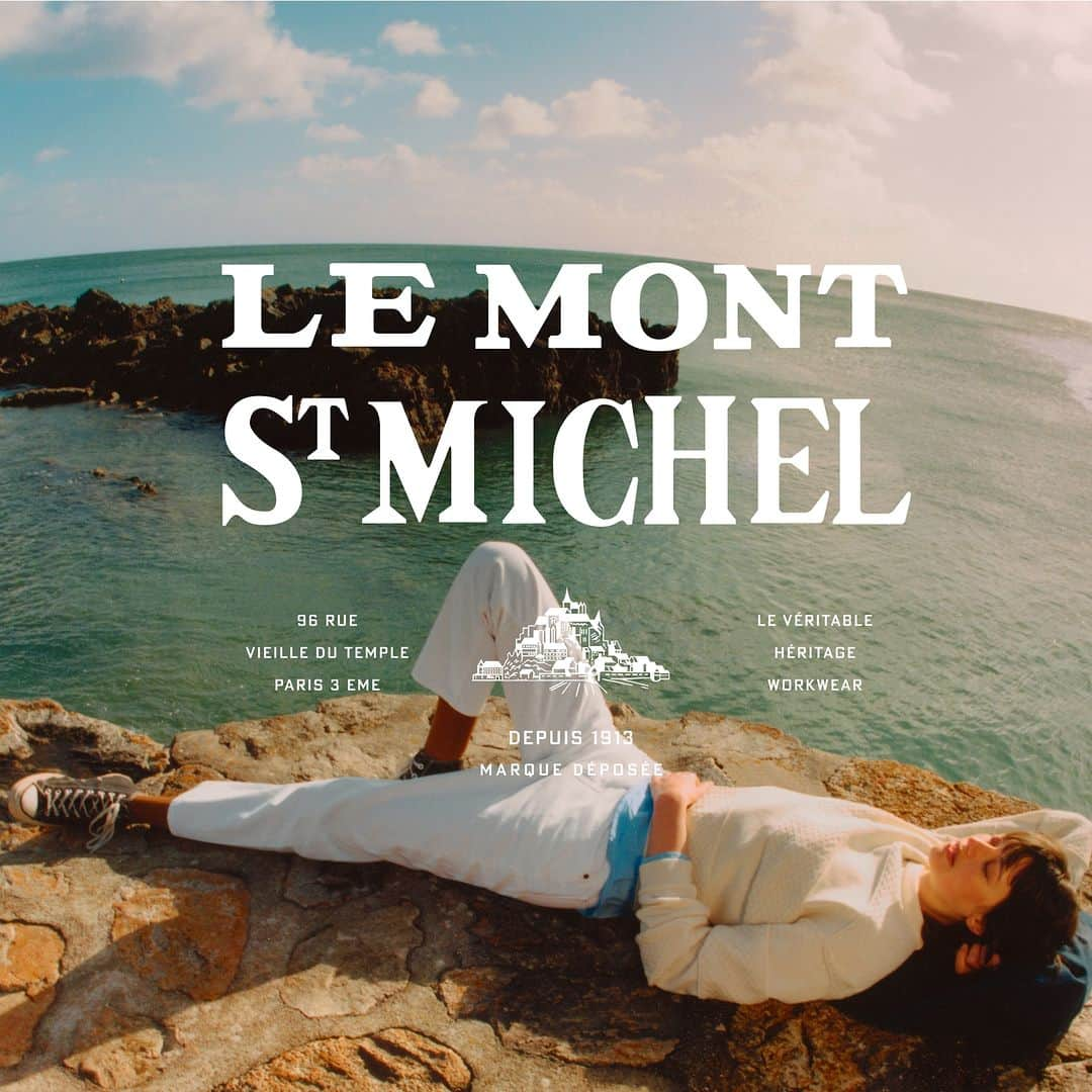 ル・モンサンミッシェルのインスタグラム：「Knowing how to pause and listen to the melody of the elements: the sea, the wind, the birds and each slightest sounds of nature.   #lemontsaintmichel #lemontstmichel #frenchbrand #marquefrançaise #bienfait #slowfashion #knitwear #workwear #vestedetravail」