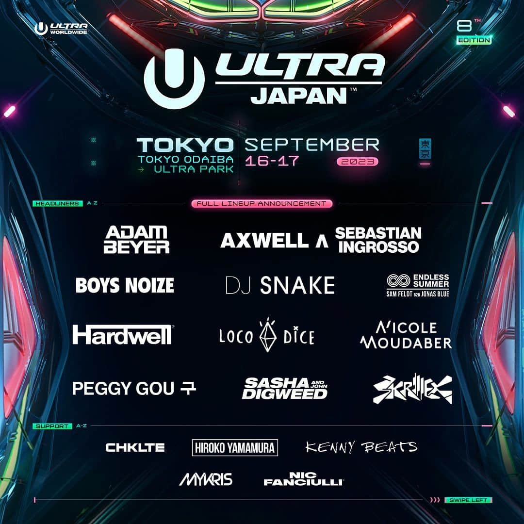 CYBERJAPAN DANCERSさんのインスタグラム写真 - (CYBERJAPAN DANCERSInstagram)「⚡️ULTRA JAPAN 2023⚡️ 2023年9月16日(土)、17日(日) の2日間、TOKYO ODAIBA ULTRA PARK にて開催。 8回目となる ULTRA JAPAN、今回も ULTRA でしか体感のできない世界をお届けします！  海外からのヘッドライナーは、AXWELL & INGROSSO, HARDWELL, DJ SNAKE, SKRILLEX, BOYS NOISE, ADAM BEYER, LOCO DICE, PEGGY GOU そしてENDLESS SUMMER が登場し、豪華なステージを最高のパフォーマンスで盛り上げます。  最終ラインナップも発表され、CYBERJAPAN から DJ WATANABE SISTERS（9/16 出演 @ ULTRA PARK STAGE）、CYBERJAPAN DANCERS（2日両日出演）が、今年も登場する事に決定したので、どうぞお楽しみに！！  ■ 9/16 (土) ULTRA JAPAN 2023 -DAY1- PERFORMANCE: ULTRA ANGELS, CYBERJAPAN DANCERS.  📍PARK STAGE には DJ WATANABE SISTERS (KANAE & KAZUE) 出演！ 📍CYBERJAPAN DANCERS: HARUKA, KAREN, JUNON, CHIAKI, MIYABI, HARACHAN 出演！  ■ 9/17 (日) ULTRA JAPAN 2023 -DAY2- PERFORMANCE: ULTRA ANGELS, CYBERJAPAN DANCERS.  📍CYBERJAPAN DANCERS: KANAE, KAZUE, HARUKA, JUNON, CHIAKI, MIYABI 出演！  Ultra Japan アドバンスチケット絶賛発売中!! ➡️ https://ultrajapan.com/tickets-2023  #cyberjapan #サイバージャパン #サイバージャパンダンサーズ #ultrajapan #ultrajapan2023」8月24日 18時51分 - cyberjapandancers