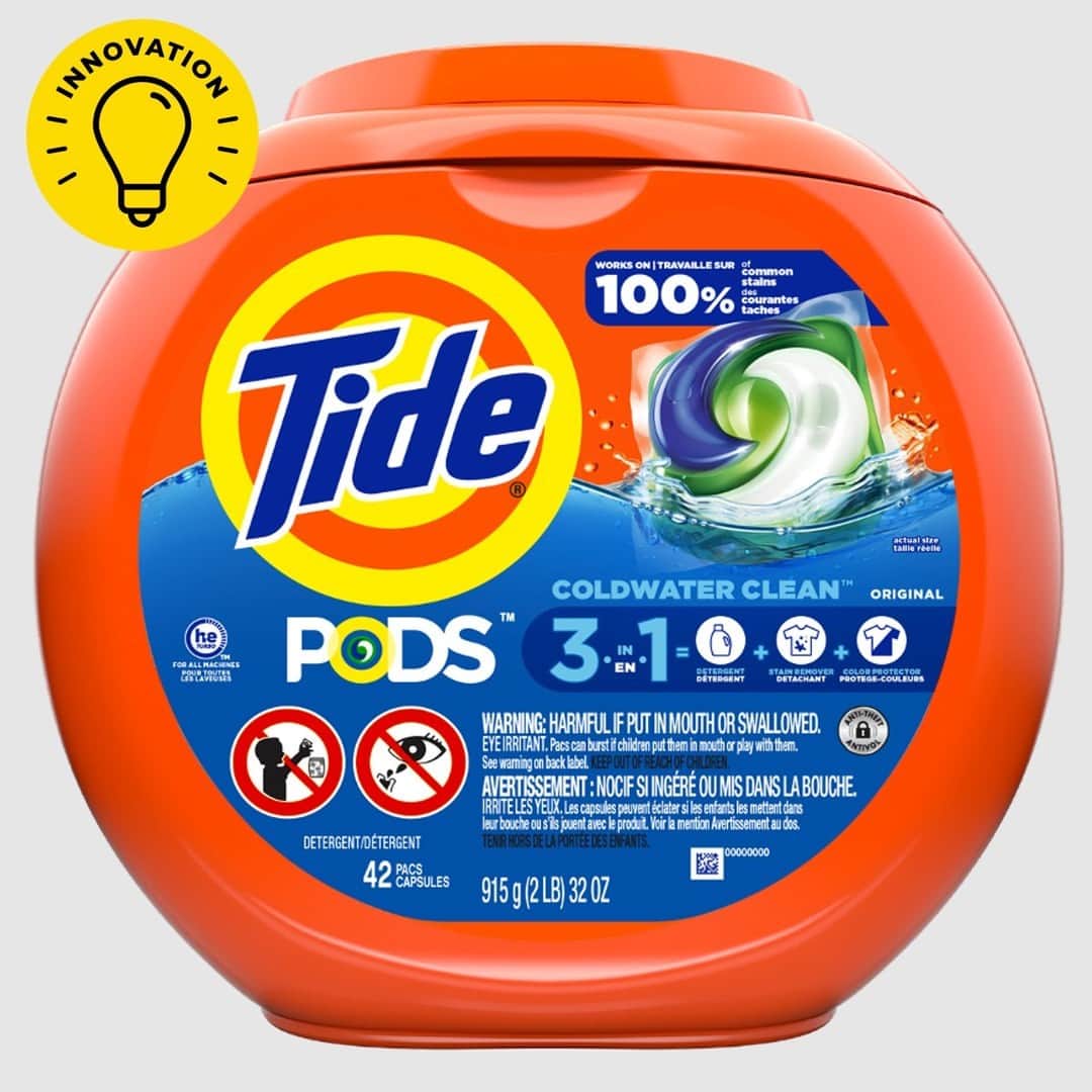 P&G（Procter & Gamble）のインスタグラム：「On average 90% of the energy used to wash clothes comes from heating the water to get them clean! #WorldWaterWeek  #PGInnovation scientists formulated @TideLaundry detergent to work powerfully in cold-water cycles so you can get a great clean in every load and help save energy.    By using less energy, you can save up to $150 on your yearly energy bill!* #TurnToCold   Discover the full benefits of cold water cleaning in the link in bio.  *In non-high efficiency washer, 8 loads/wk from hot to cold, avg electricity rate (13.3 cents/kWh)」