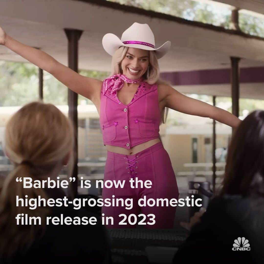 CNBCのインスタグラム：「It’s a “Barbie” world — or at least North America.  The collaboration among director Greta Gerwig, Mattel and Warner Bros. Discovery topped $575.4 million at the domestic box office Wednesday, making it the highest-grossing movie of the year in North America.  See how close “Barbie” is to grabbing the crown for the highest-grossing global release of 2023, at the link in bio.」