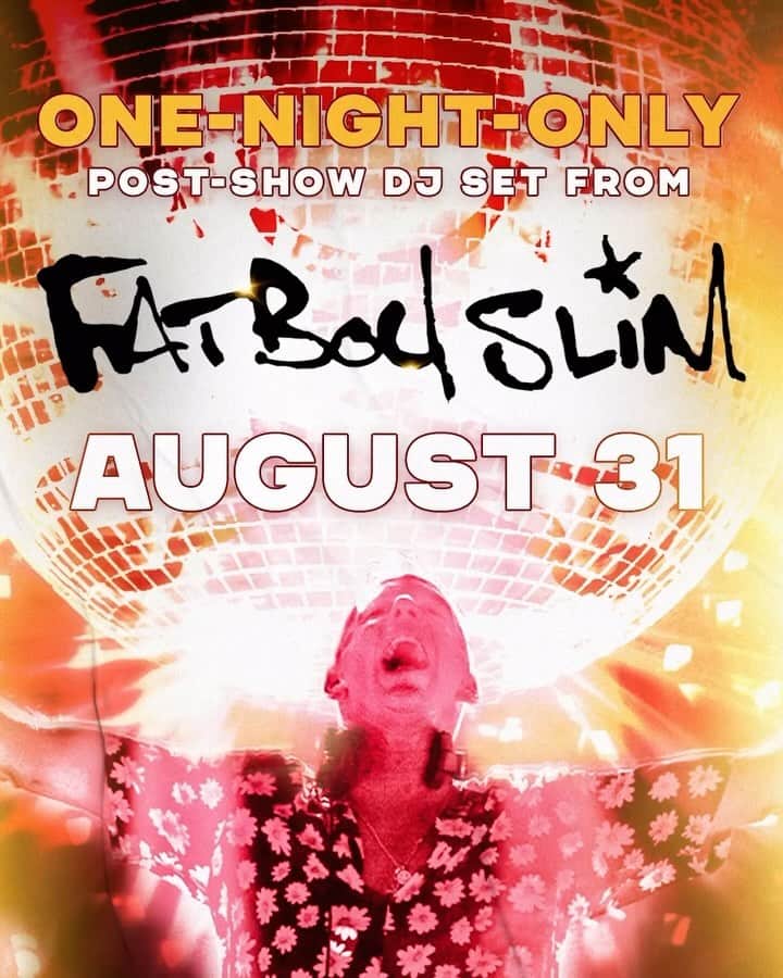 FatboySlimのインスタグラム：「Fatboy Slim x Here Lies Love. One-night-only post-show DJ set. August 31. Get your tickets at HereLiesLoveBroadway.com」