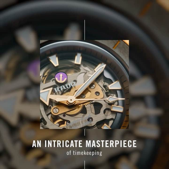 ラドーのインスタグラム：「An intricate masterpiece of timekeeping. Born and forged from the primordial forces of the mineral world, the Captain Cook High Tech Ceramic Skeleton embodies the highest precision and originality thanks to its know-how and clever geometry. See for yourself what one of the pinnacles of Rado's 'Art of Skeletonisation' is capable of.   #Rado #RadoCaptainCook #SkeletonWatch #CeramicWatch #Feelit」