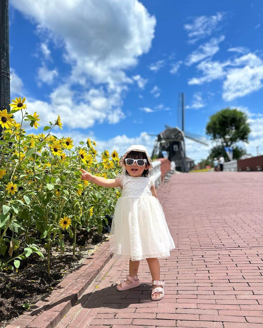 真麻さんのインスタグラム写真 - (真麻Instagram)「長崎ハウステンボス旅行✈️🌻✨️娘の誕生日終わってから仕事に追われて投稿する余裕なかったです(笑)夏が終わる前に投稿しなきゃ🤣 ✩.*˚ 暑かった、とにかく歩けば汗だく…都内より体感暑かったよ？なので思ったより写真撮って来れなかったかも💦ポイントだけ押さえて😅真夏のハウステンボスはひまわりがとても綺麗だし映える💕夏生まれの娘とマッチしてる〜👏 ✩.*˚ 暑さのせいか、娘も早めに昼寝したり…でもベビーカーで寝かすのも熱中症にならないか？不安で、寝てる間はレストラン入って親だけご飯してた(￣▽￣;)そんな休憩挟みつつの観光📸 ✩.*˚ ✩.*˚ ✩.*˚ #ハウステンボス #長崎観光 #長崎旅行 #初めての飛行機 #飛行機デビュー #2歳誕生日 #誕生日旅行 #令和3年8月ベビー #8月6日 #家族旅行👪」8月25日 2時44分 - masaaoyama3