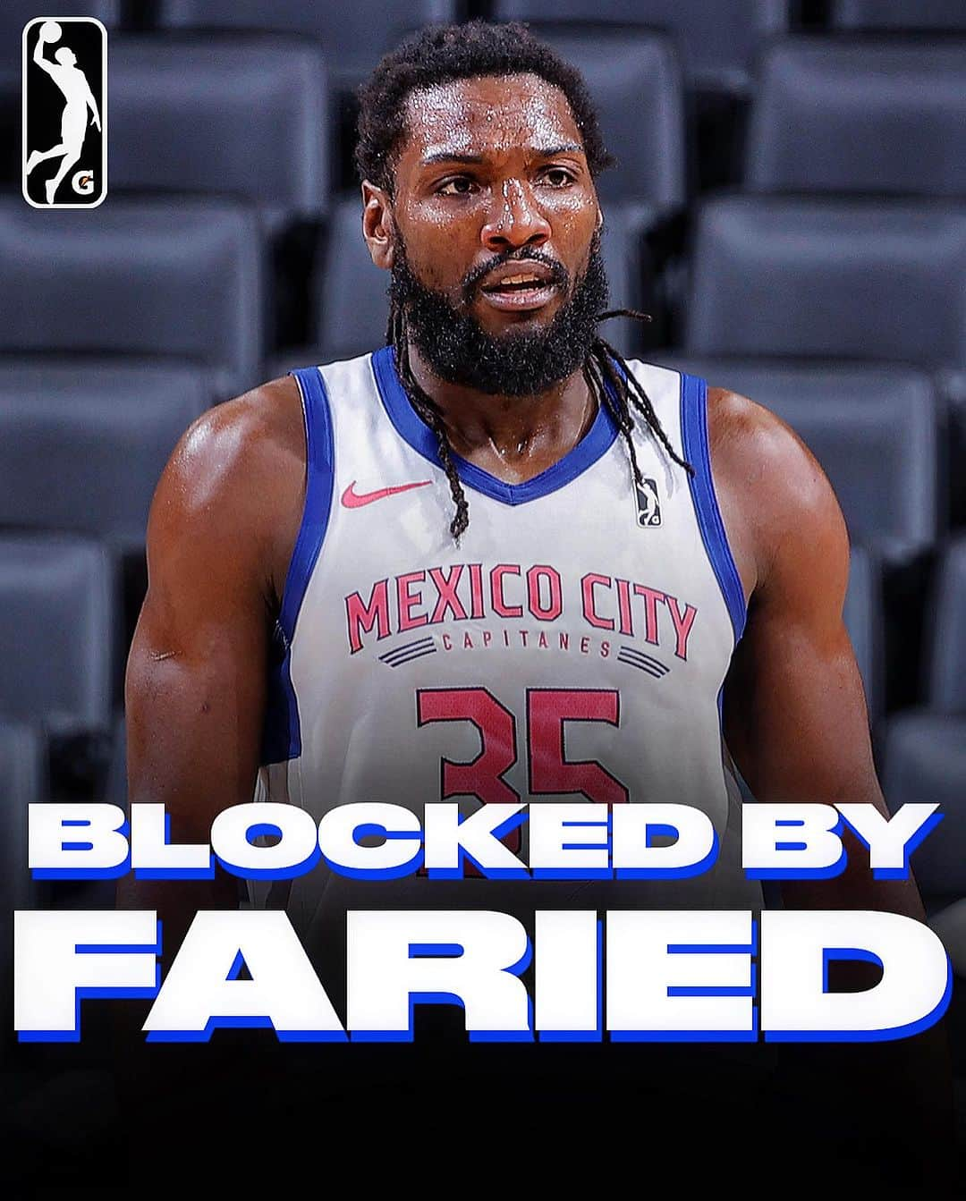 ケネス・フェリードのインスタグラム：「Former NBA vet Kenneth Faried was one of the BEST shot-blockers in the G last season! His 1.9 BPG led the @capitanescdmx and ranked 4th in the entire league. ❌💪 #NBADefenseWeek」