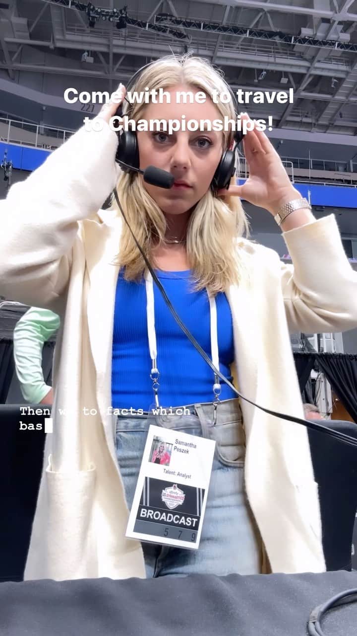 サマンサ・ペスゼックのインスタグラム：「Day 1 was GOOD! • It’s mostly a prep day for me, but excited to watch the Men tonight!!! • Also, please keep your fingers crossed that the tailor gets my clothes altered in time for the meet tomorrow… 🥴 • See you guys soon!  • @nbcsports @usagym @terrygannon83 @jroethl  • #gymnastics #championships #NBCsports #broadcasting #SanJose」