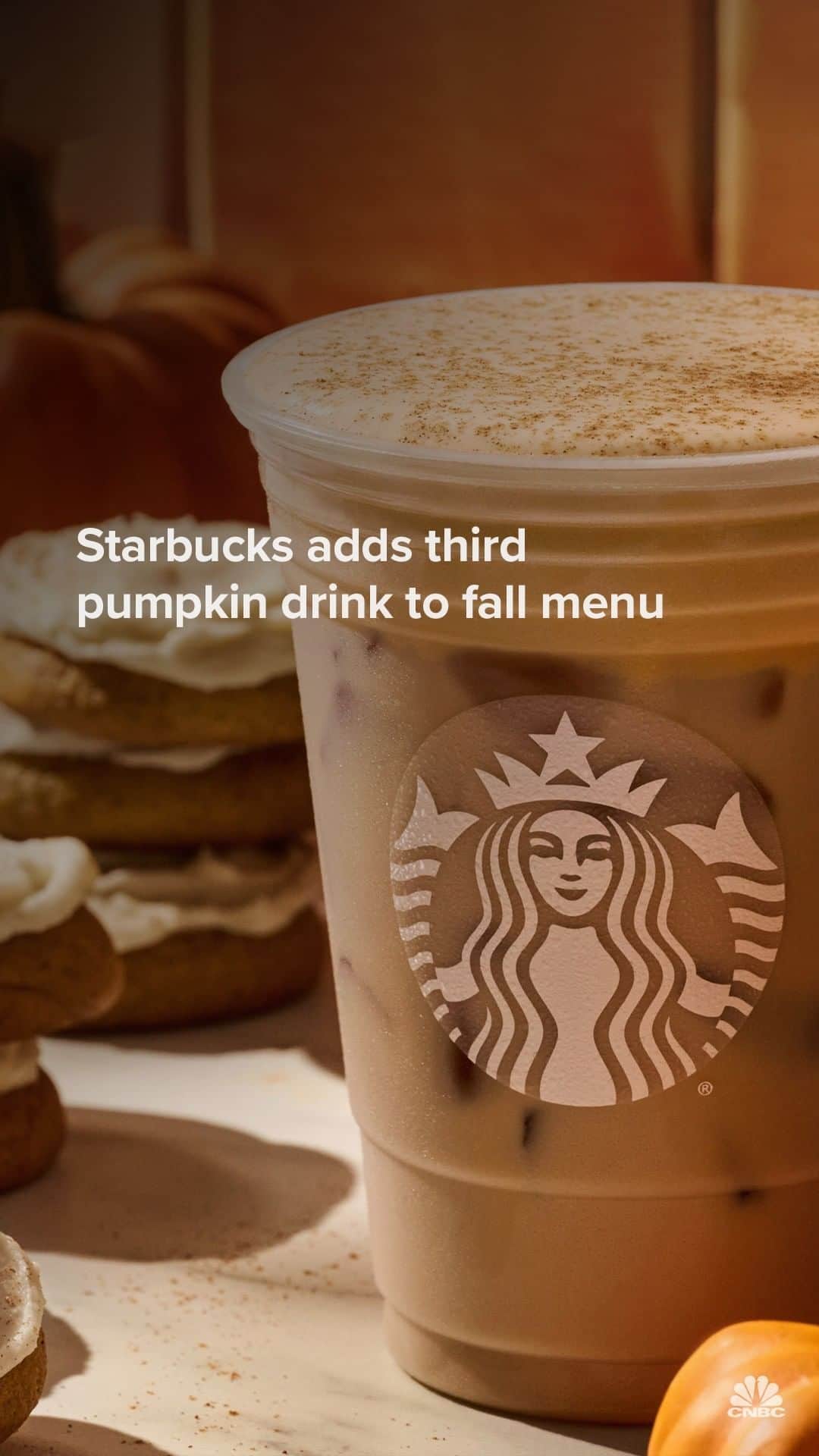 CNBCのインスタグラム：「Starbucks just unveiled a new pumpkin drink to its fall menu ... but is it worth the money?  The coffee chain added the iced pumpkin cream chai latte to its existing pumpkin lineup, as the company celebrates the 20th anniversary of its pumpkin spice latte. The seasonal menu addition comes as Starbucks customers increasingly choose cold drinks over hot options, no matter the temperature outside.  This isn’t the only new product that Starbucks added to its fall menu this year, either. Check out the link in our bio to find out what else is new.」
